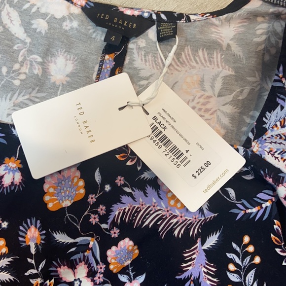 TED BAKER Dracena Square Neck Printed Mini Dress in Black. Ted:  4  US: 10- 12 - Picture 5 of 8